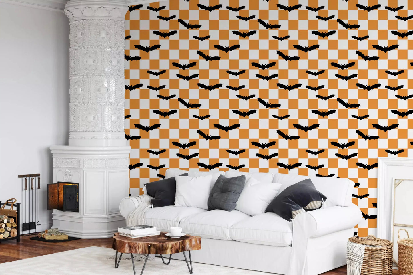 Vibrant orange bats wallpaper for a modern living roomGD9458