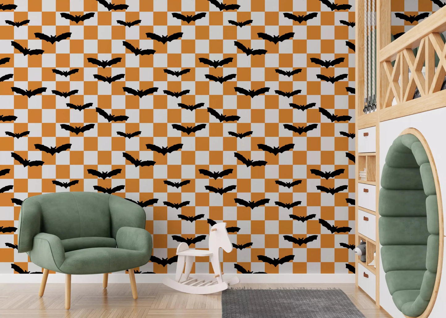 Cheerful checkerboard bats wallpaper for a cozy nurseryGD9458