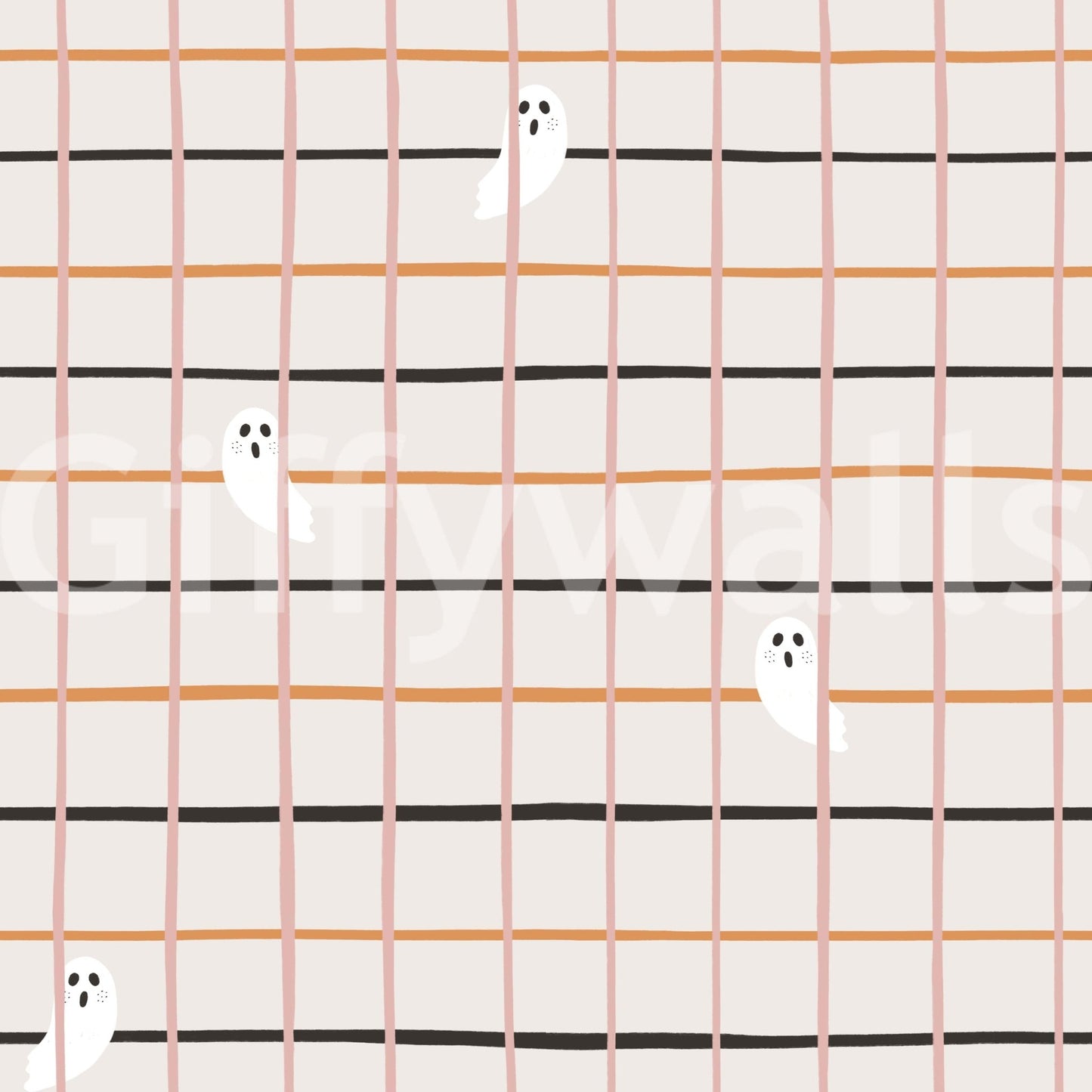 Kooky striped Spooky Season Stripes Wallpaper, wall paper with tiny ghosts.