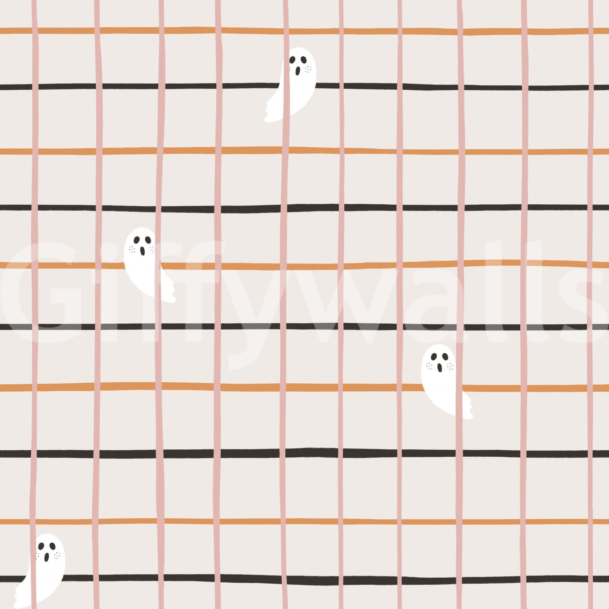 Kooky striped Spooky Season Stripes Wallpaper, wall paper with tiny ghosts.