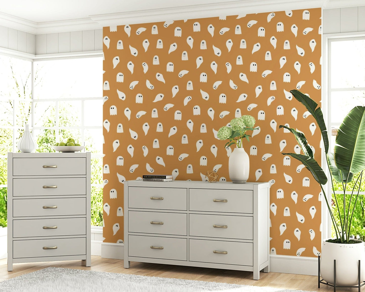 Ghoulish Spooky Specters Wallpaper for walls, spooktacular and brown.