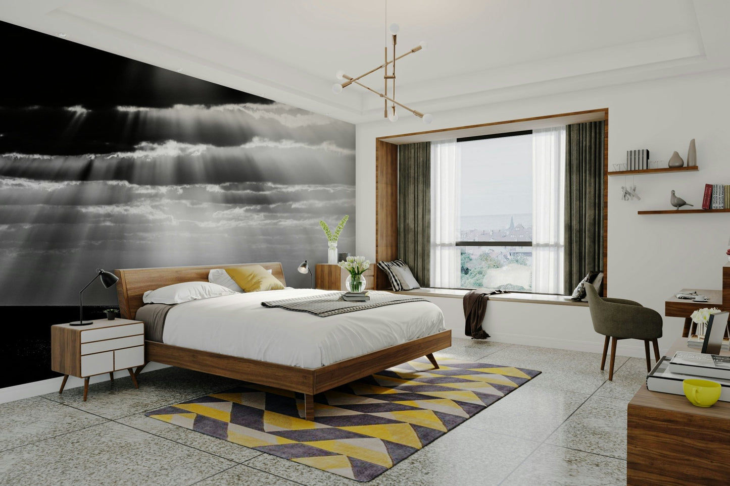 A beautiful modern art wall mural for a living room.

