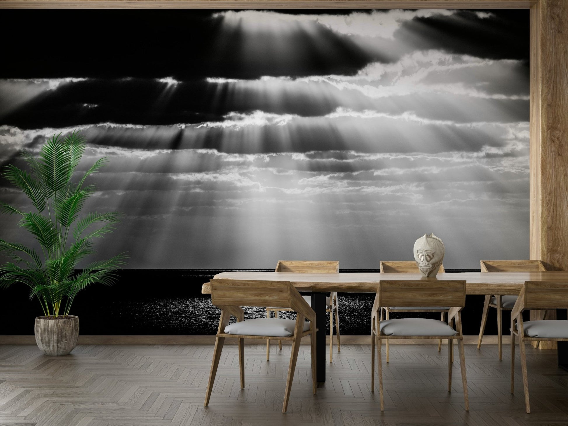 A graceful subtle pattern wall mural in cool, natural tones.

