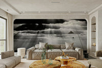 A calming modern design wallpaper mural that defines a space.

