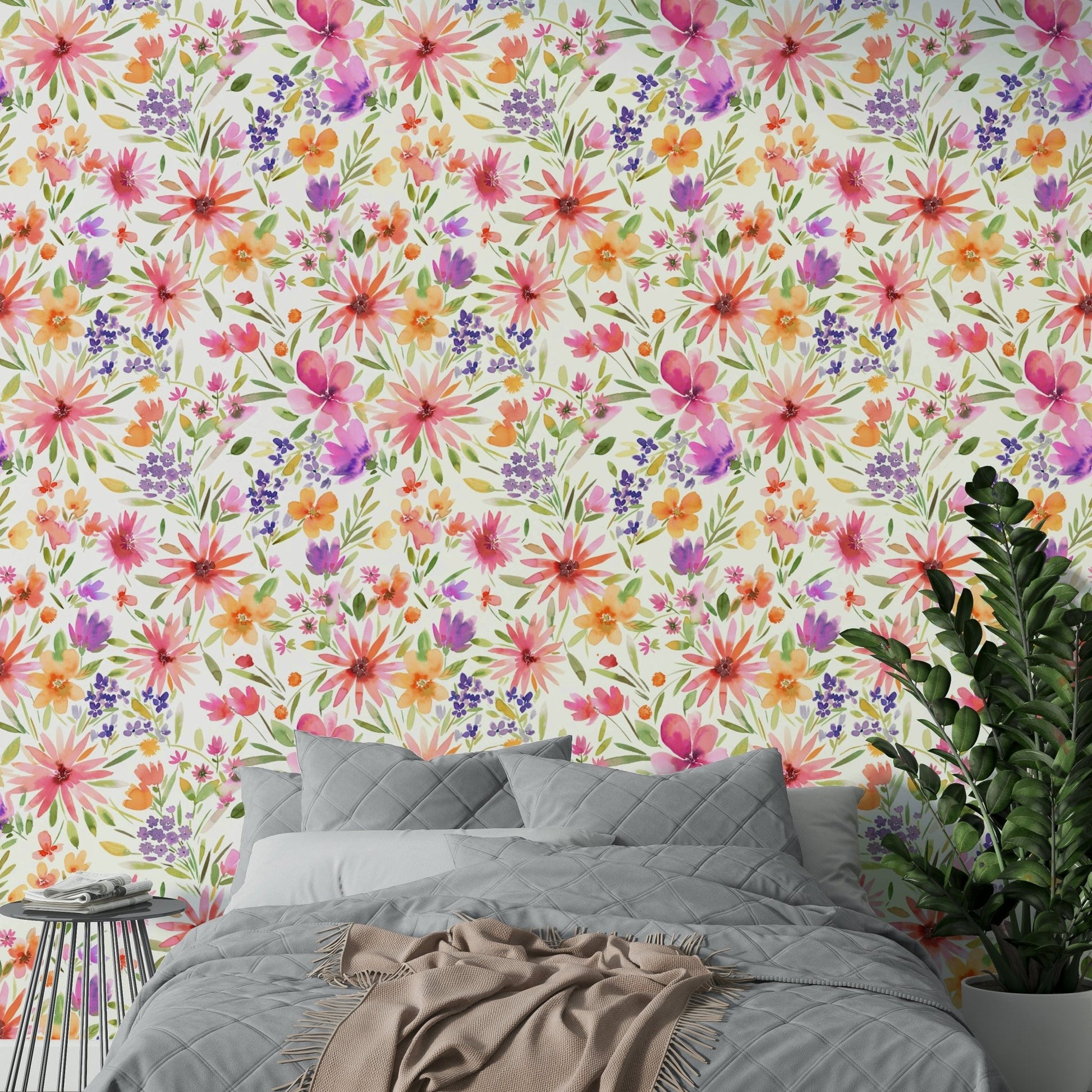 Spring garden wallpaper with vivid dahlia floral patterns

