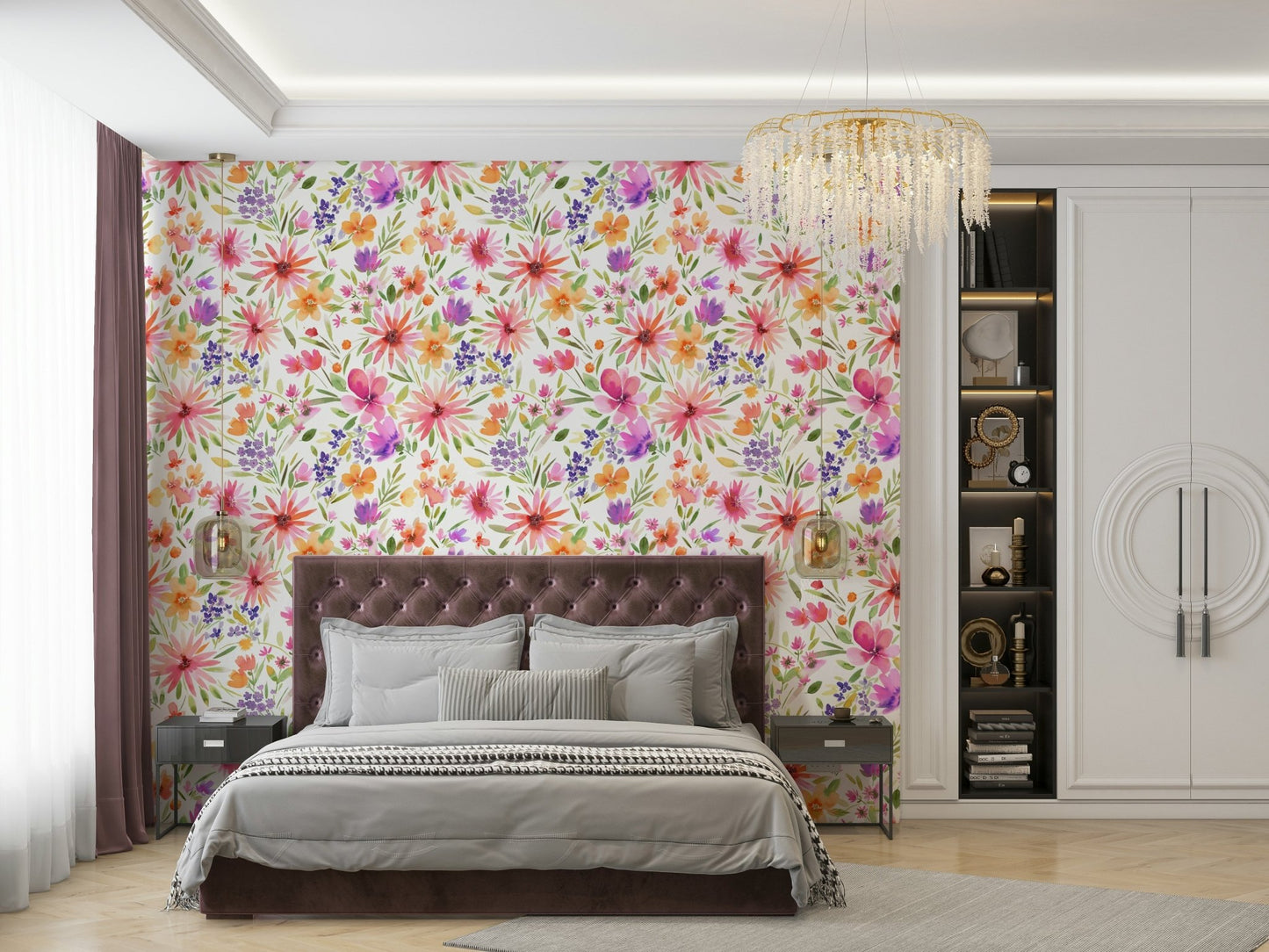 Bright and whimsical dahlia garden wallpaper for spring

