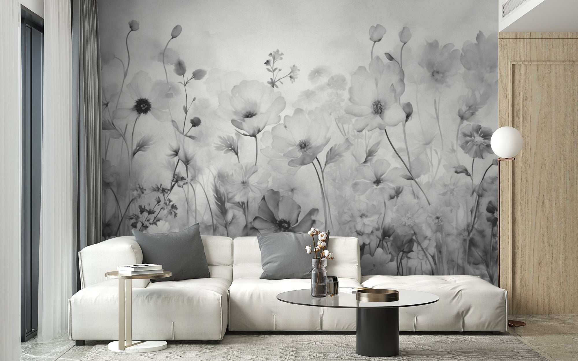 Spring grey flower wallpaper for walls to create a fresh, serene vibe., DTIL43