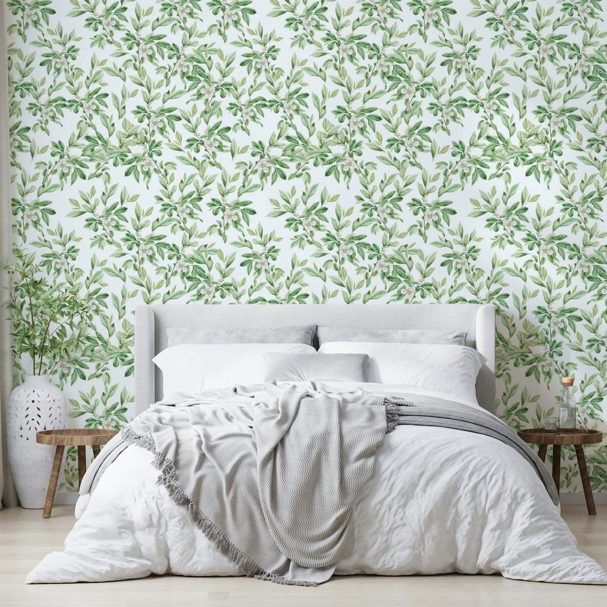 This wallpaper is suitable for a living room, a bedroom, or a sunroom.
