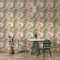 The wallpaper is used as a feature wall in a bedroom.

