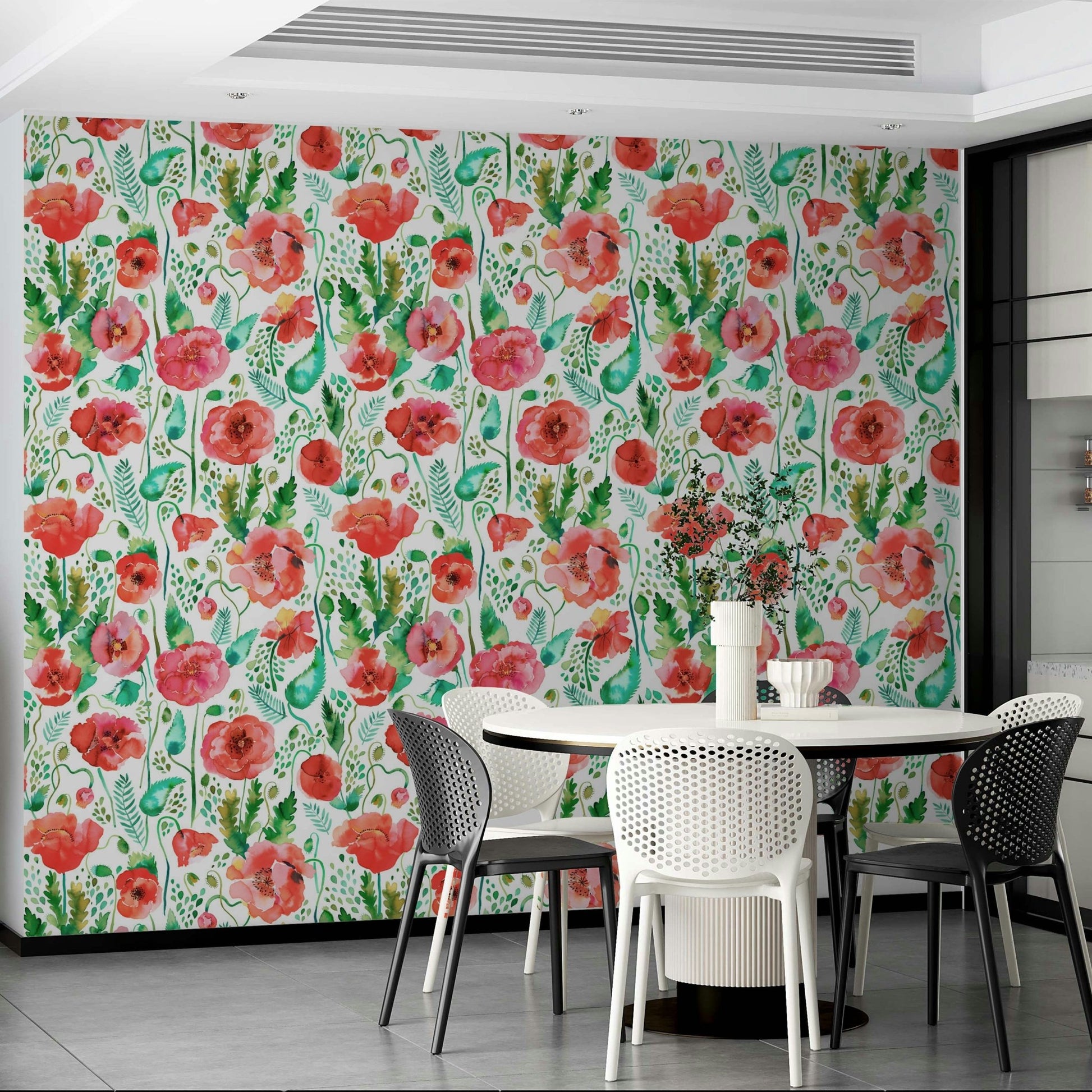 Elegant spring poppies watercolor nature wall design.

