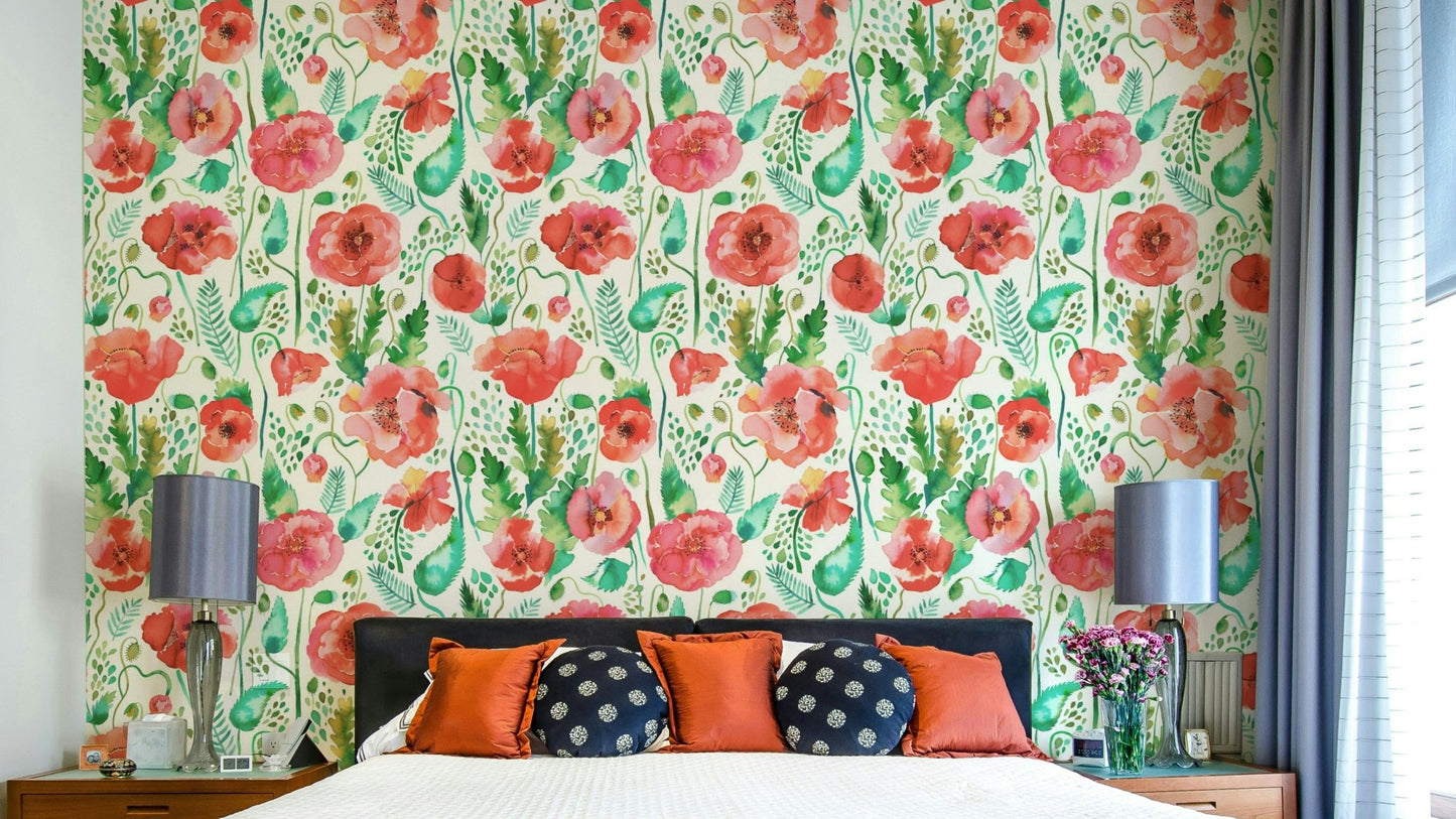 Nature and spring poppies watercolors for home walls.

