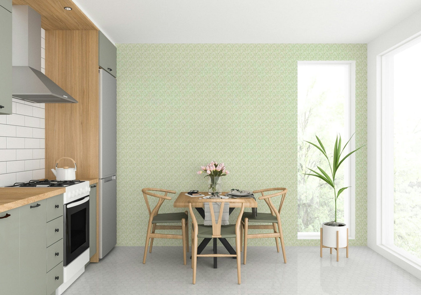 Fresh green leaves wallpaper spring design GD156

