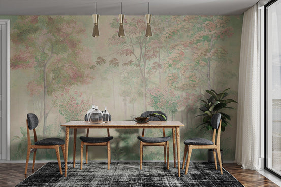 Spring serenity wallpaper mural with soft floral tones, B858