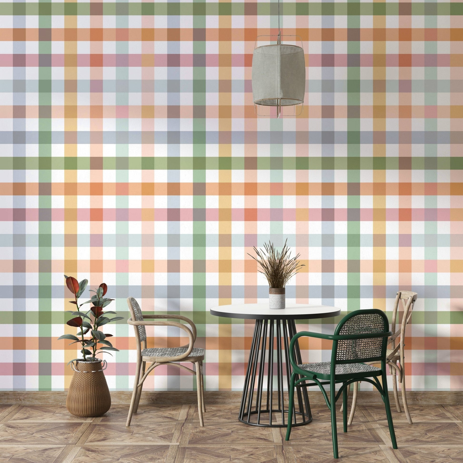 Spring Summer Gingham Geometric Wallpaper for Rooms

