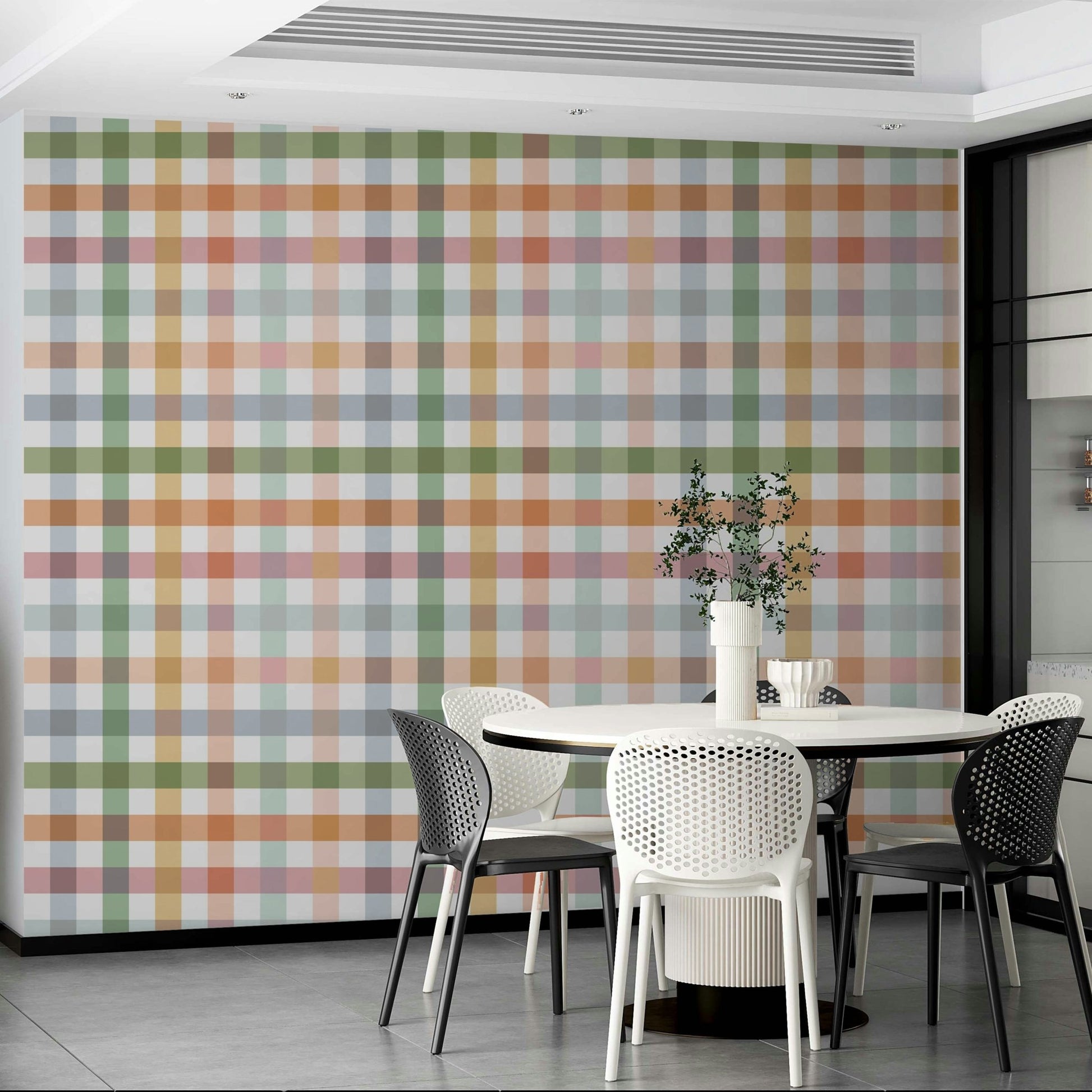 Modern Countryside Wallpaper with Gingham and Geometric Print

