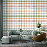 Geometric Countryside Wallpaper with Spring Gingham Design


