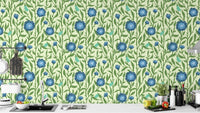 Whimsical spring trellis wallpaper in light blue for playful charm. RNM86
