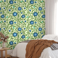 Sophisticated spring trellis wallpaper in light blue for graceful walls. RNM86
