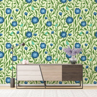 Artistic light blue spring trellis mural for unique and chic decor. RNM86