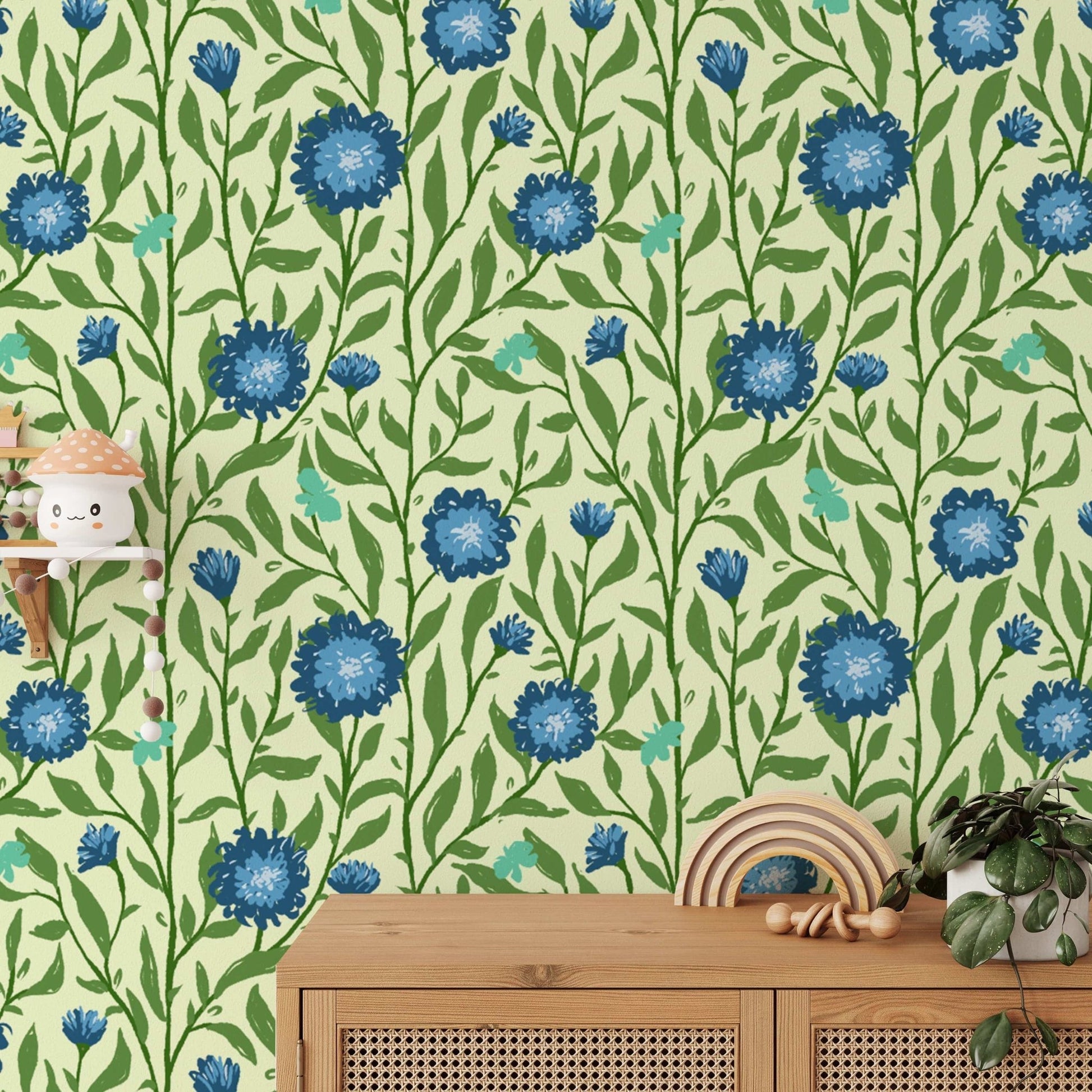 Serene spring trellis light blue wallpaper for a calming ambiance. RNM86
