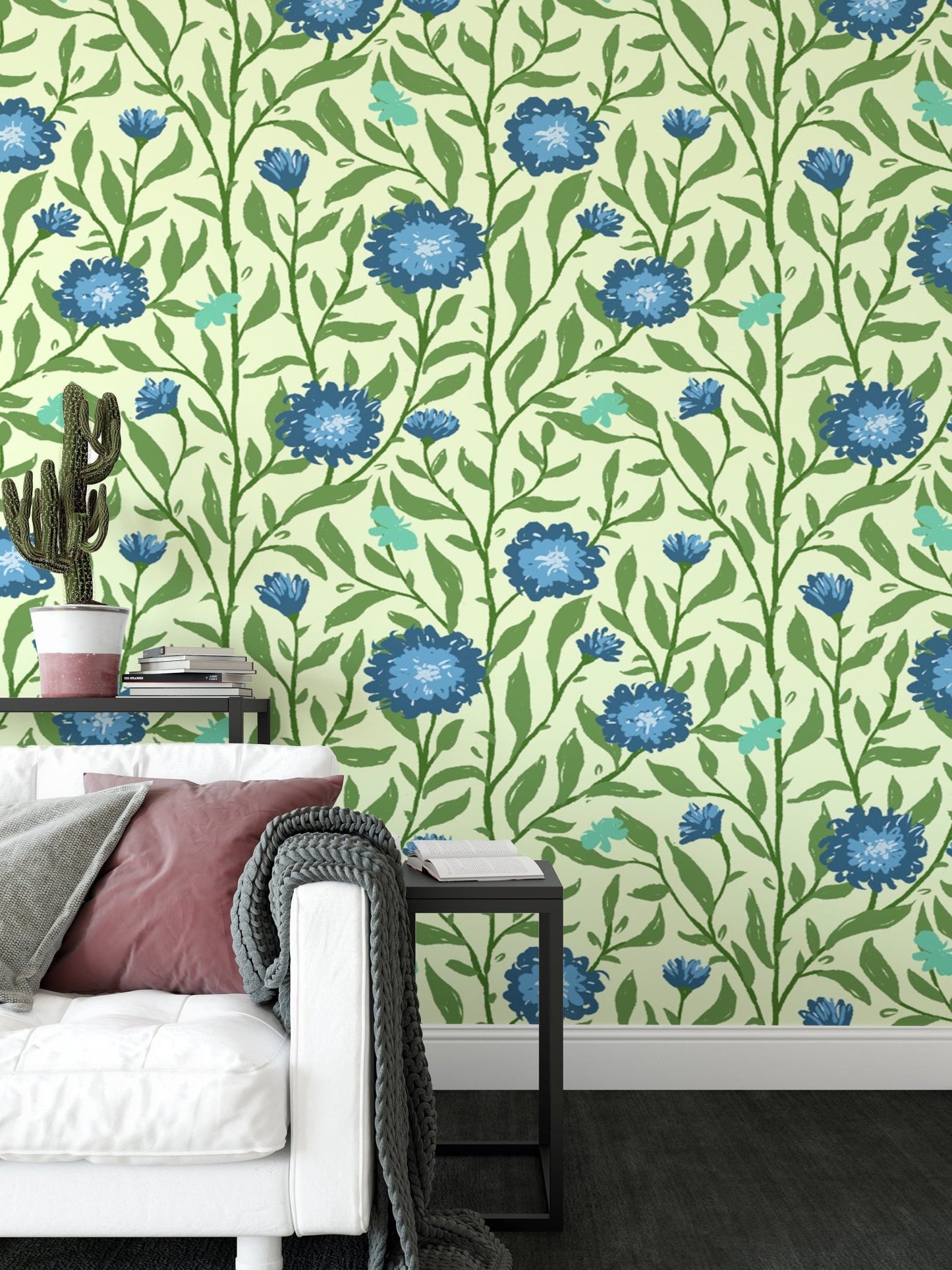 Nature-inspired trellis wallpaper in light blue for fresh, tranquil vibes. RNM86
