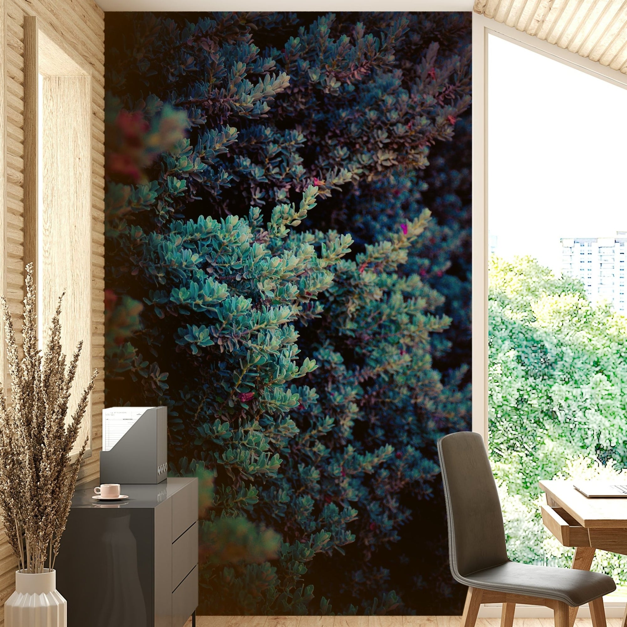Spring Wall Mural with moody blue-toned foliage GD4975
