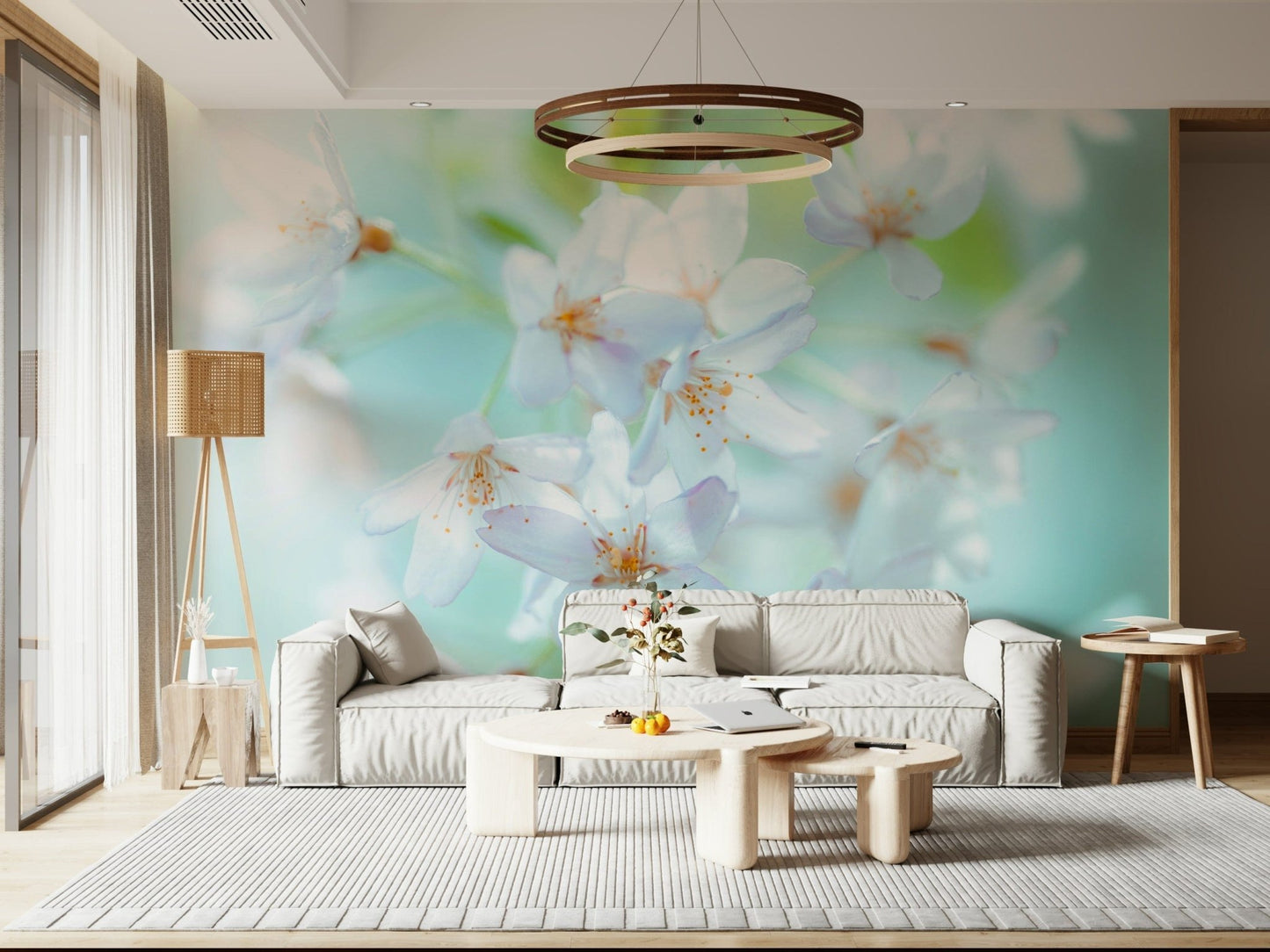 Detailed Springtime Blossoms Wall Mural on a textured background.