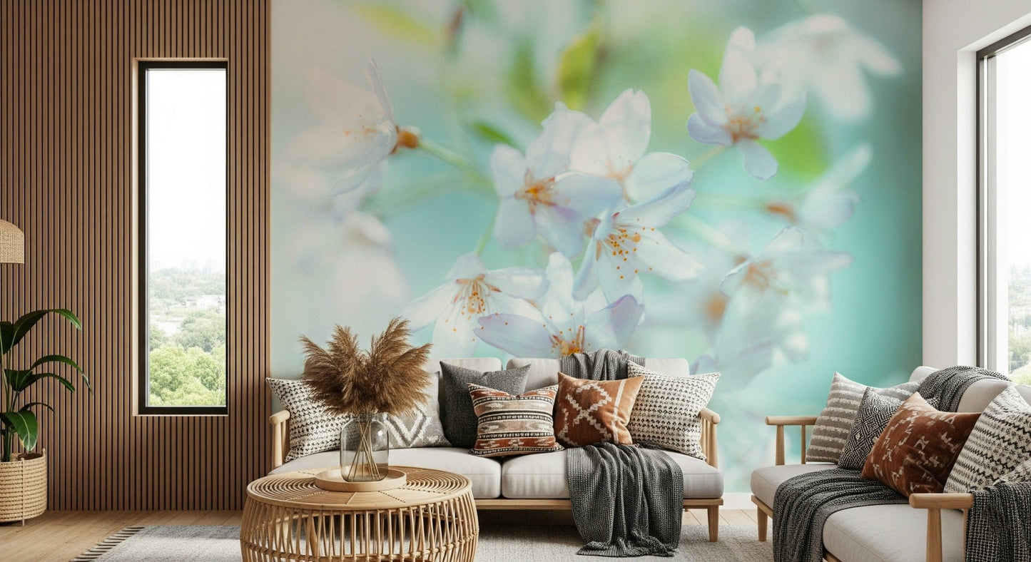 Pastel watercolour wall mural with artistic floral elements.
