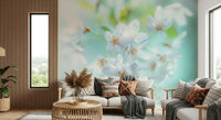 Pastel watercolour wall mural with artistic floral elements.