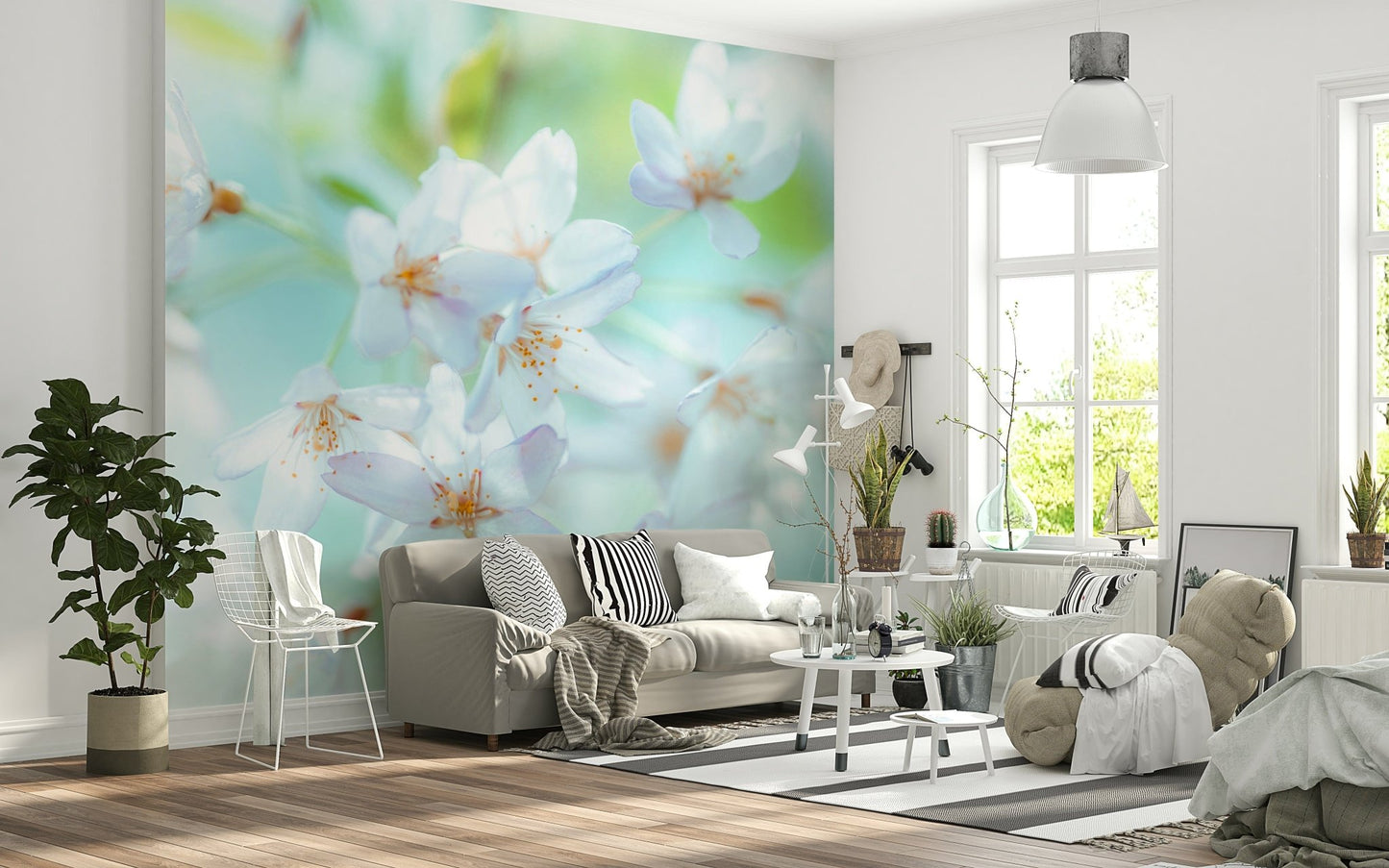 Springtime Blossoms Wall Mural with pastel pink cherry petals.