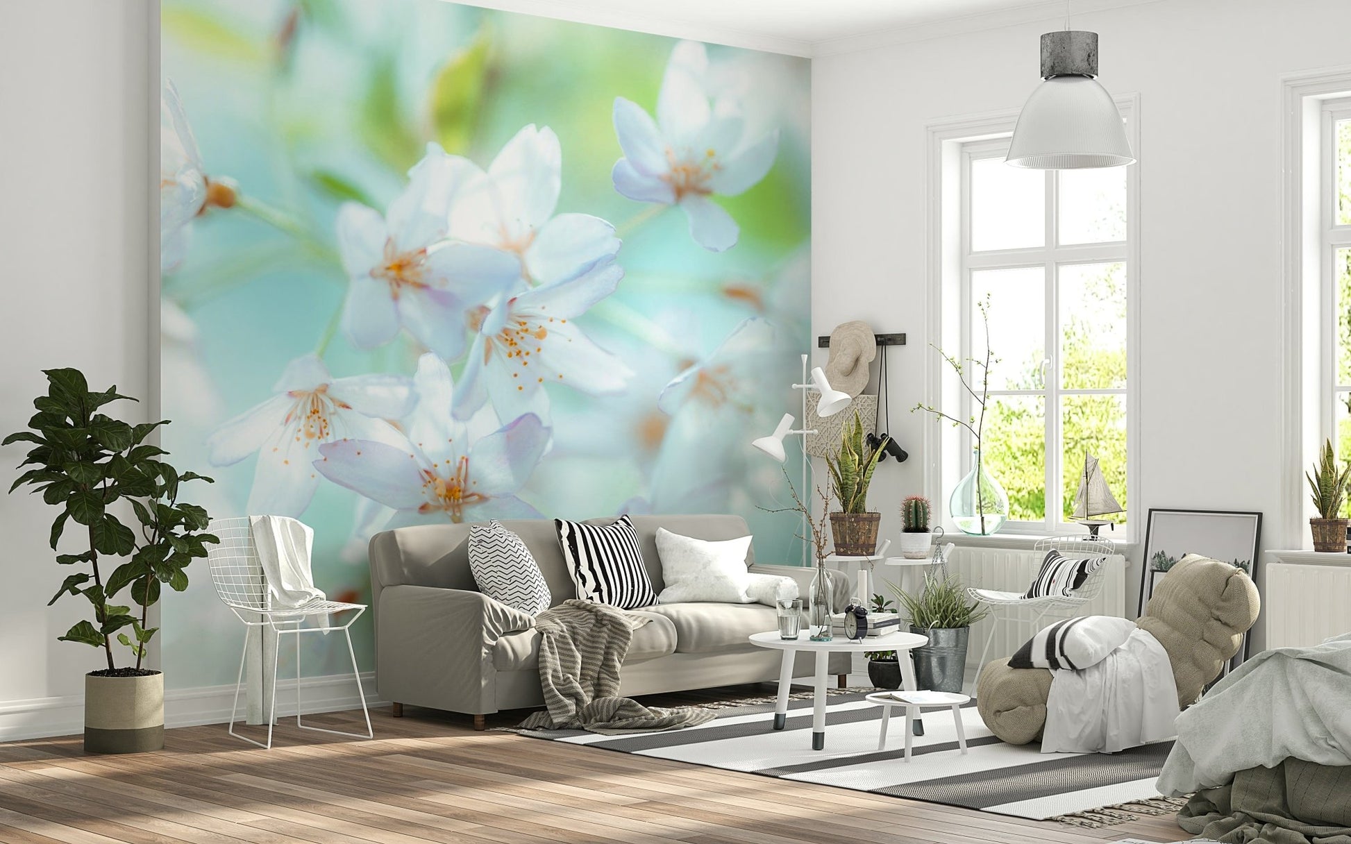 Springtime Blossoms Wall Mural with pastel pink cherry petals.