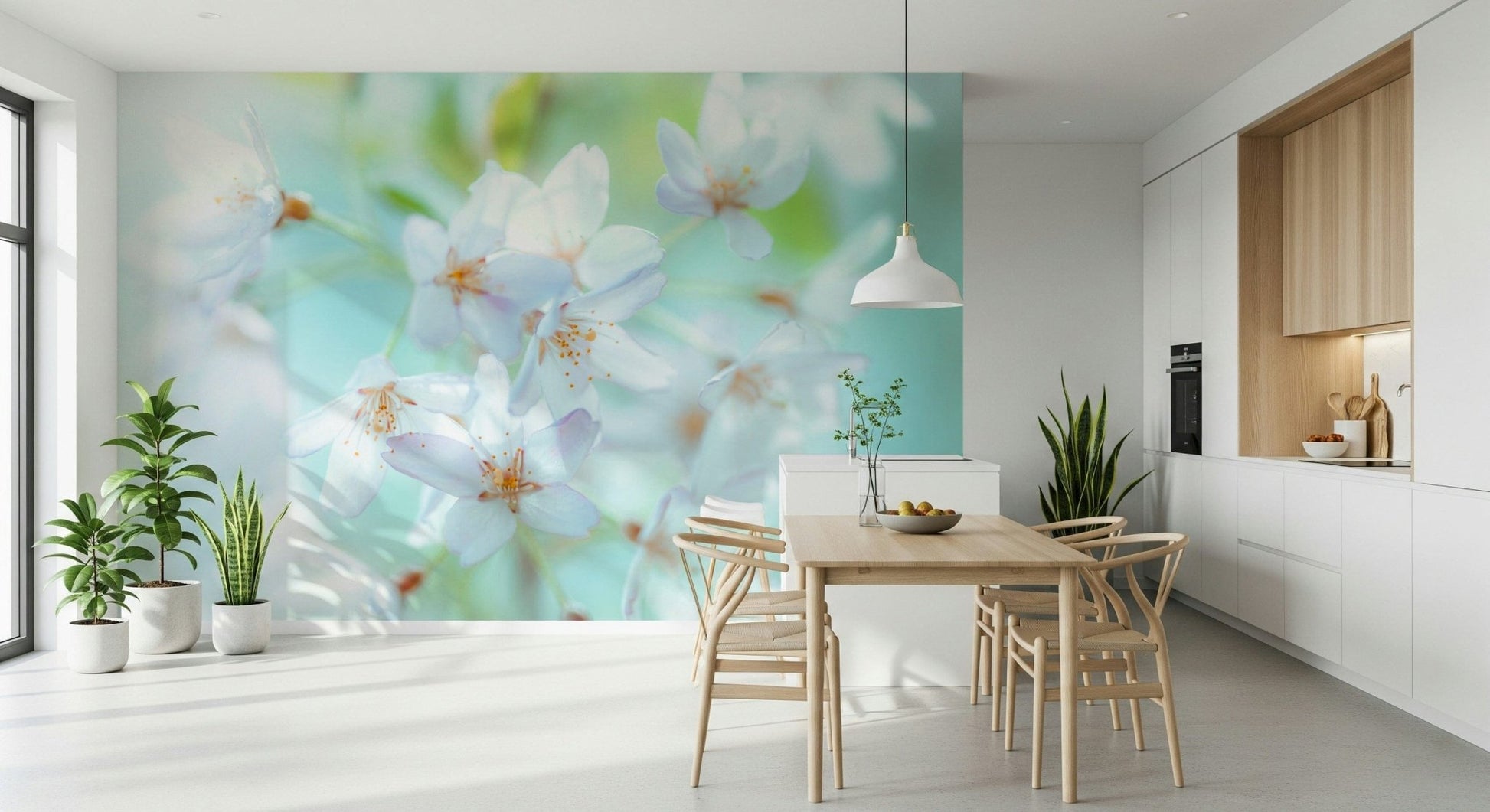 Vintage botanical wall mural with hand-painted garden scenery.