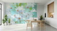 Vintage botanical wall mural with hand-painted garden scenery.