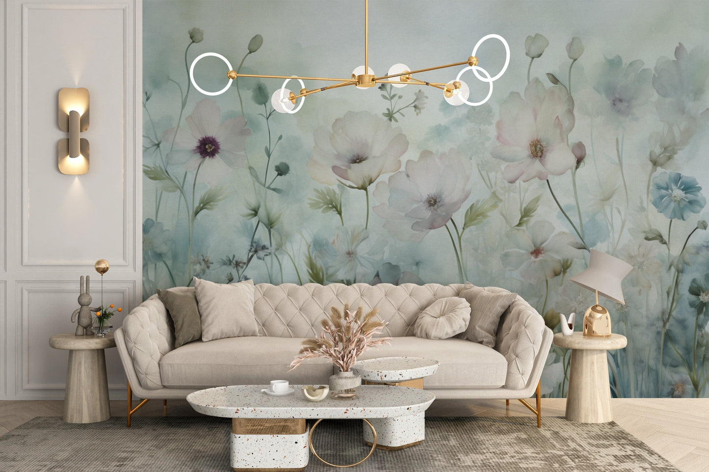 Spring Field Vintage Green Wallpaper - Giffywalls