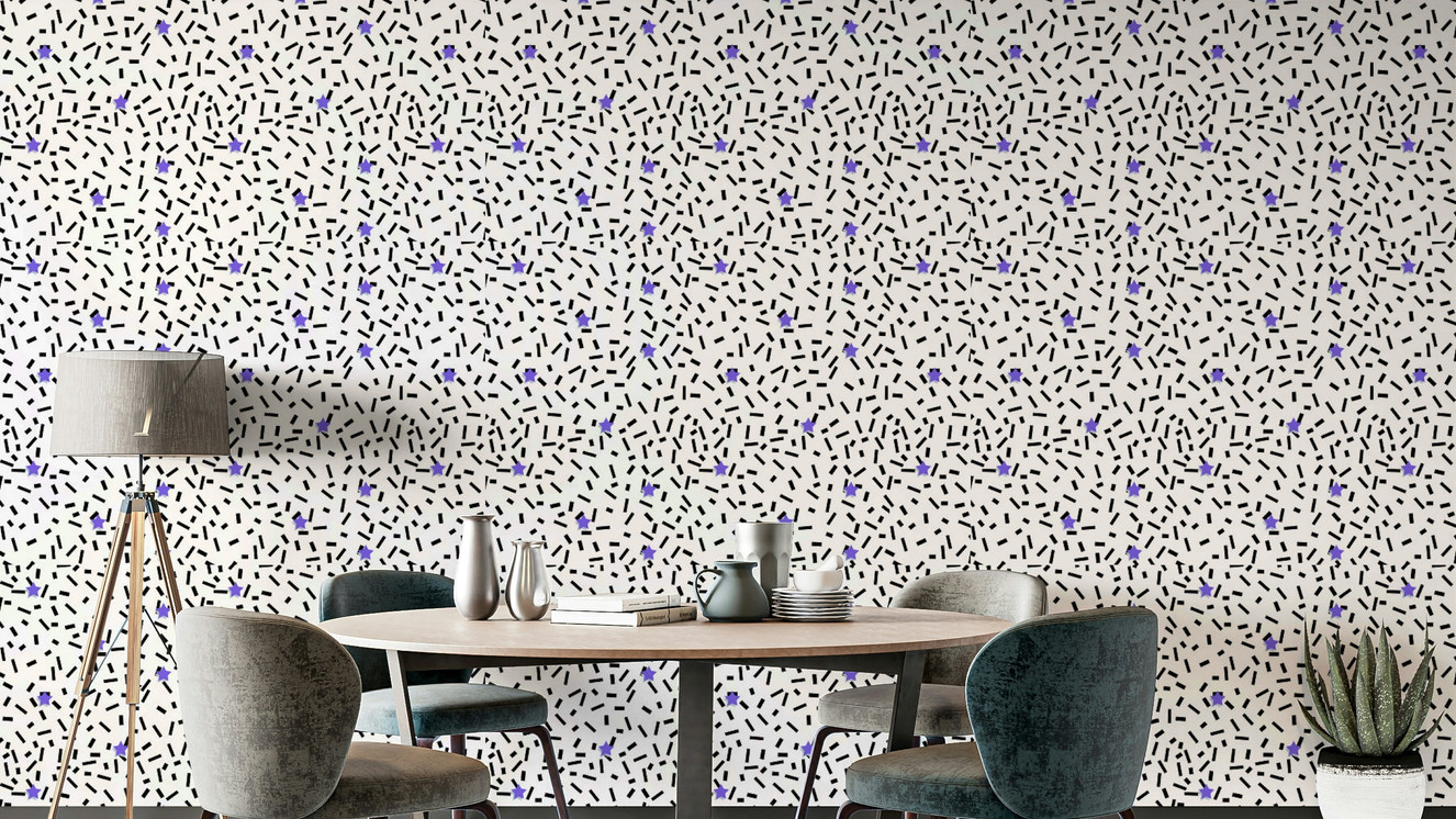 A detailed close-up of a whimsical wallpaper pattern.

