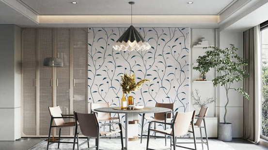 Indigo Green Wall Mural with Sprout & Vine Design, GD1105