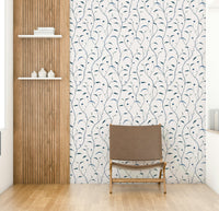 Sprout & Vine Floral Wallpaper in Indigo and Green

