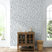 Botanical Indigo Green Vine Wallpaper for Walls

