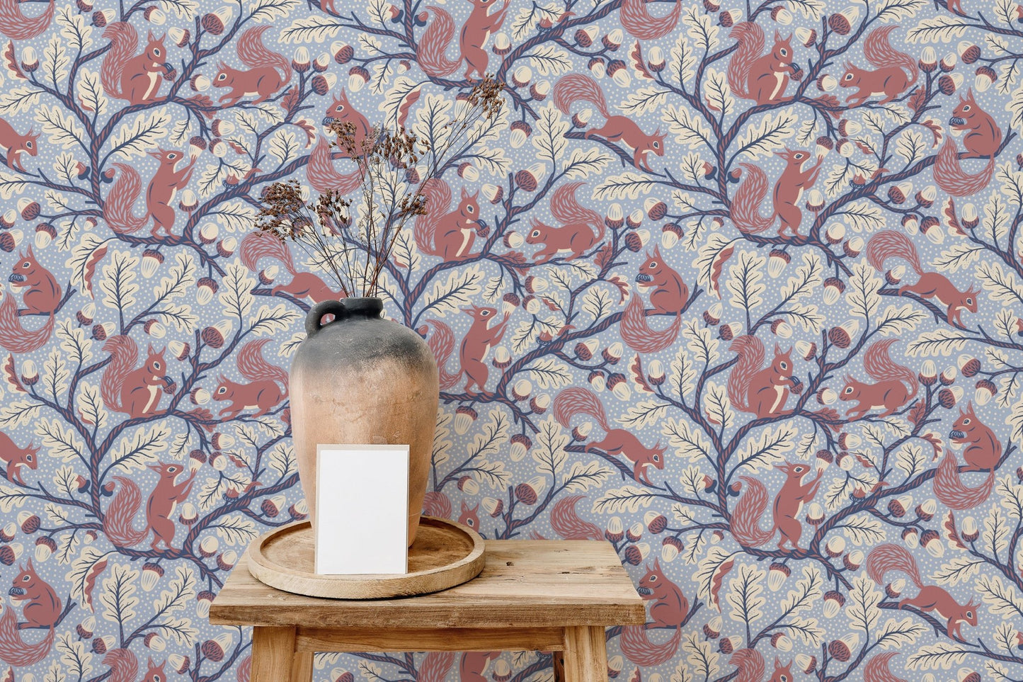 Squirrels in Oak tree - Blue Wallpaper⁠