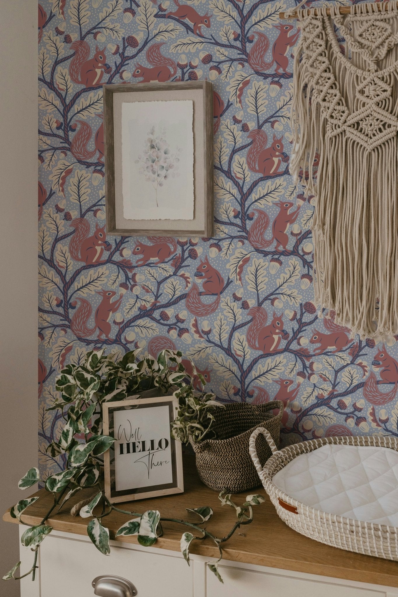 Squirrels in Oak tree - Blue Wallpaper⁠