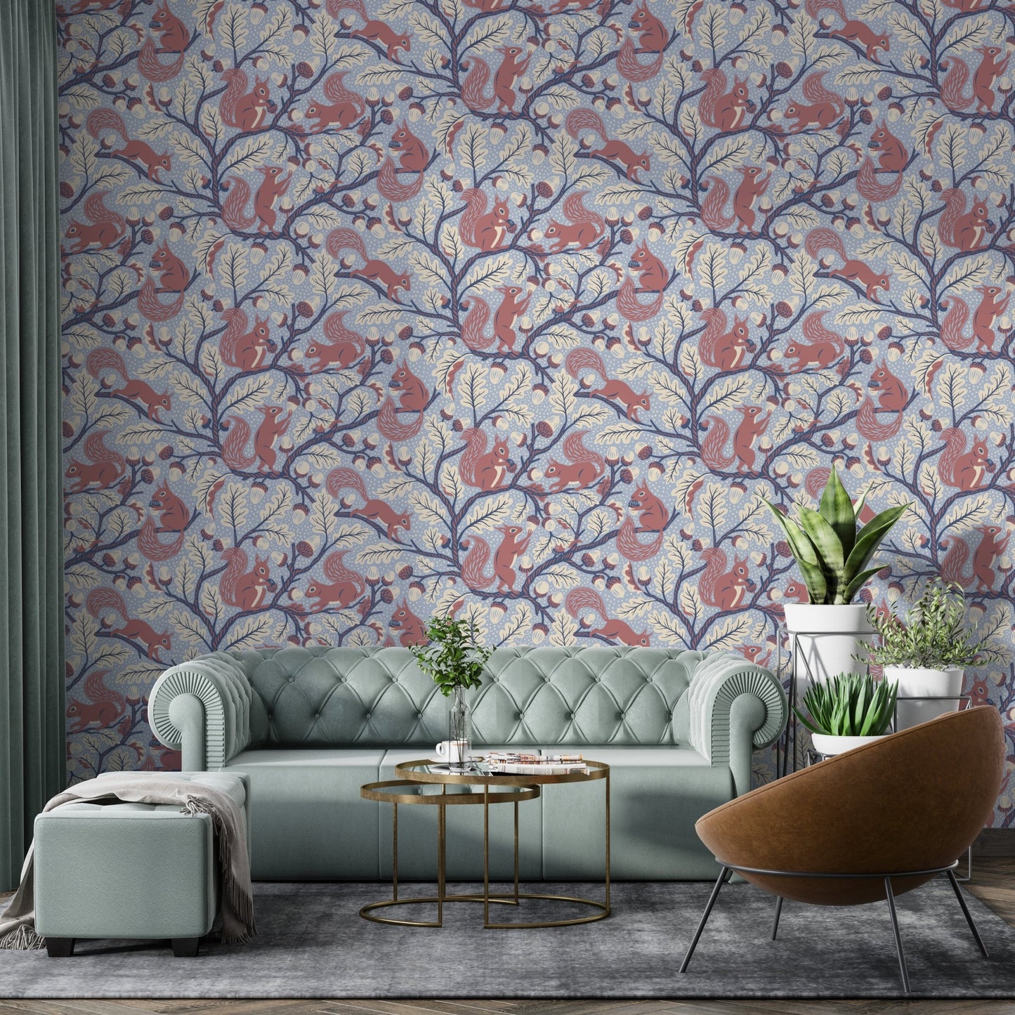 Squirrels in Oak tree - Blue Wallpaper⁠