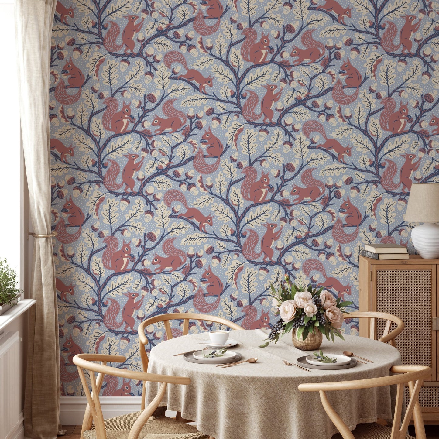 Squirrels in Oak tree - Blue Wallpaper⁠