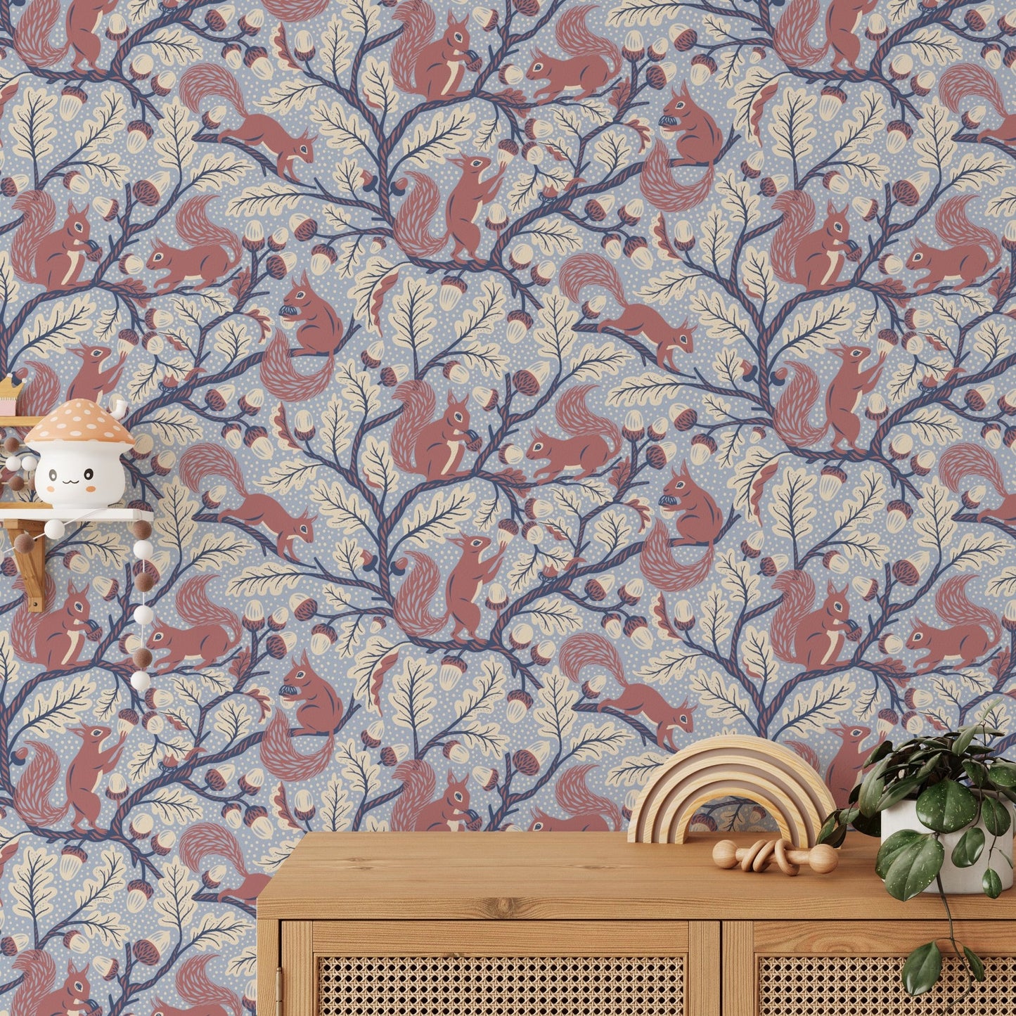 Squirrels in Oak tree - Blue Wallpaper⁠