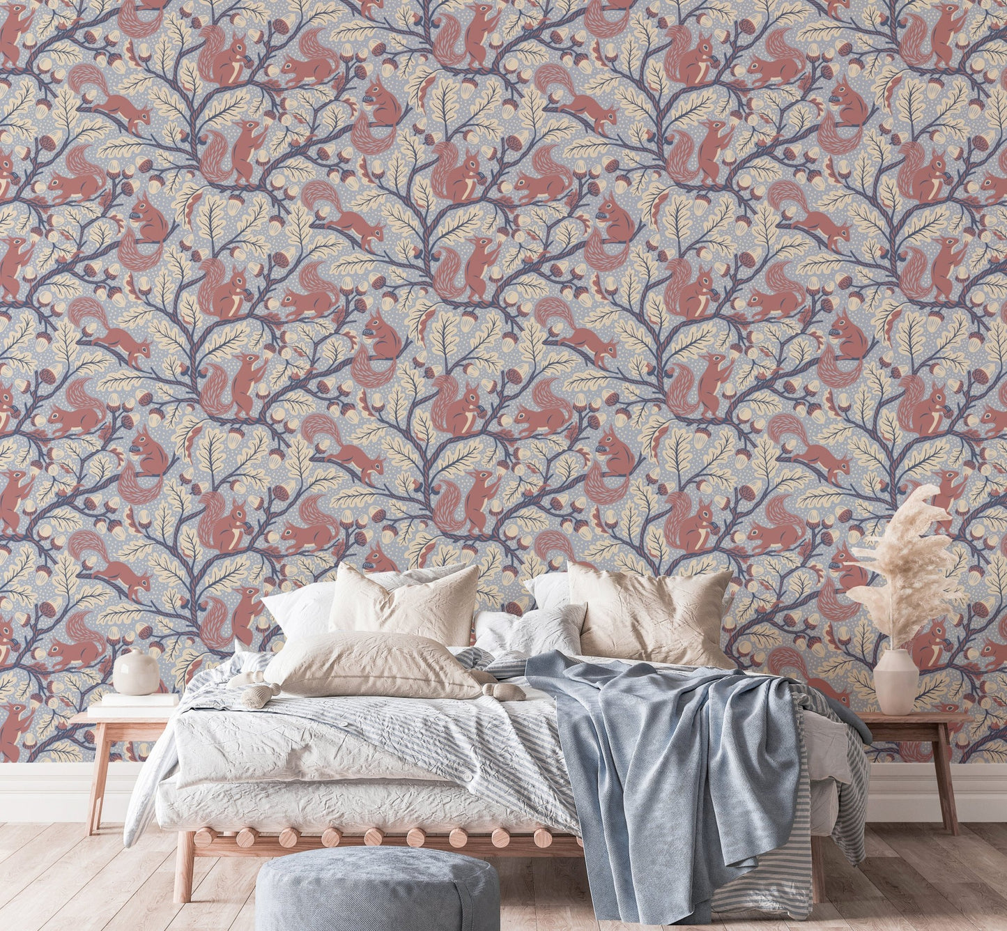 Squirrels in Oak tree - Blue Wallpaper⁠