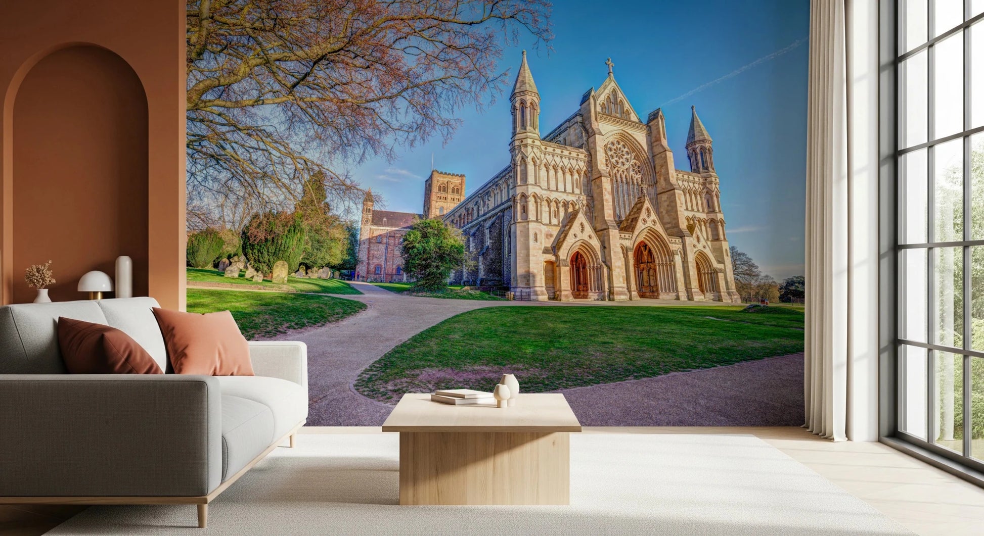 Hallway styled in St Albans Cathedral Wall Mural with historic architecture view