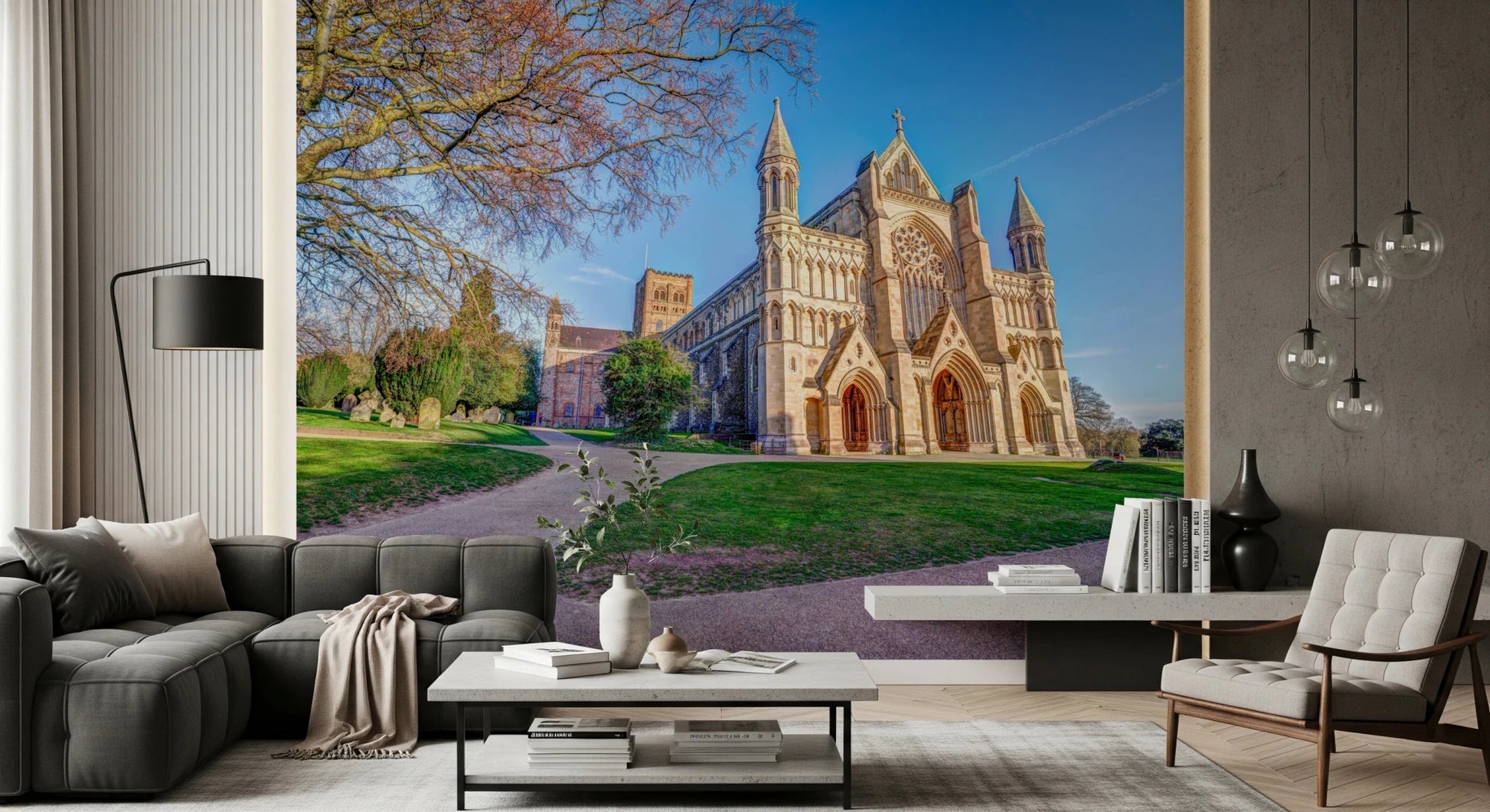 Scenic pathway leading to cathedral in St Albans Cathedral Wall Mural
