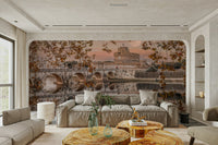 The photo is taken at dusk or night.

