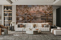 A large, bright full moon is in the sky.

