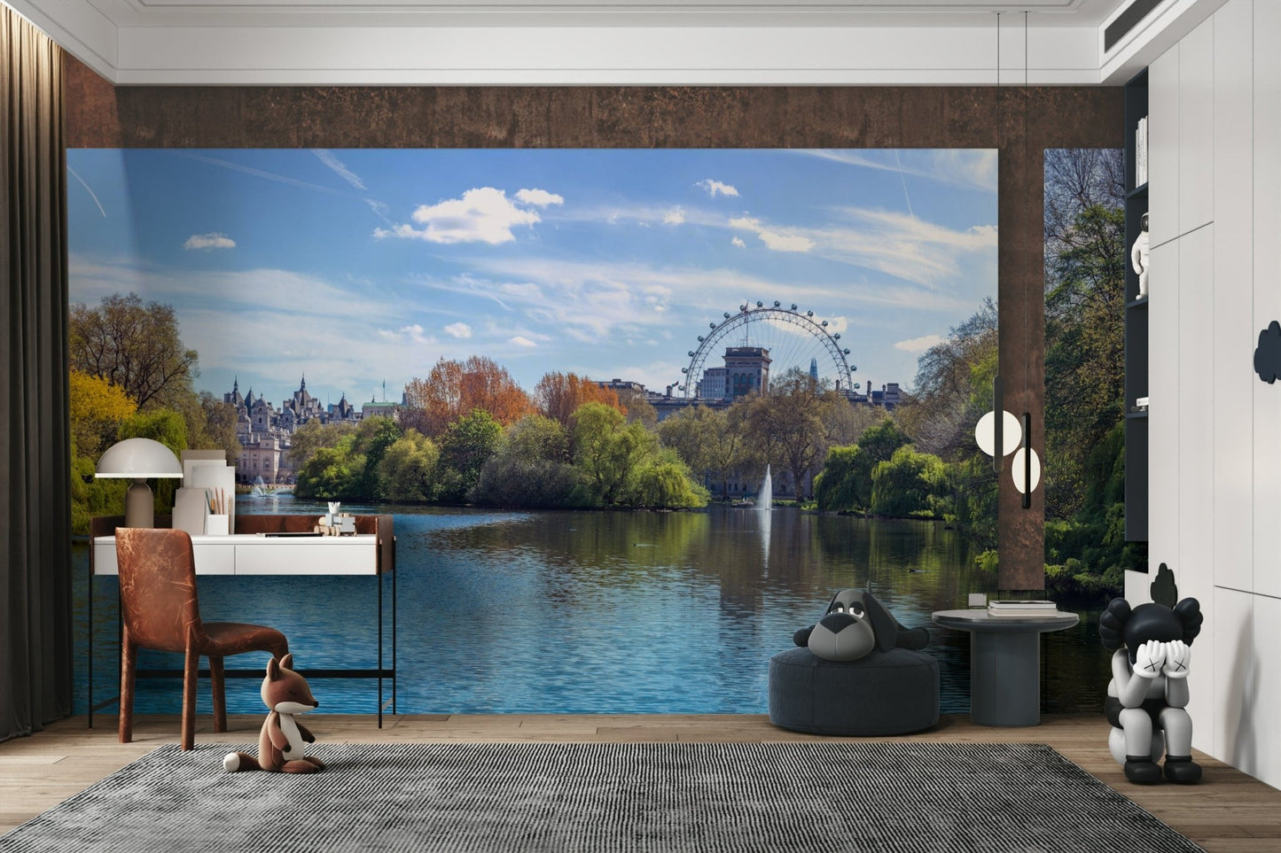 The trees have green leaves, suggesting spring or summer.

