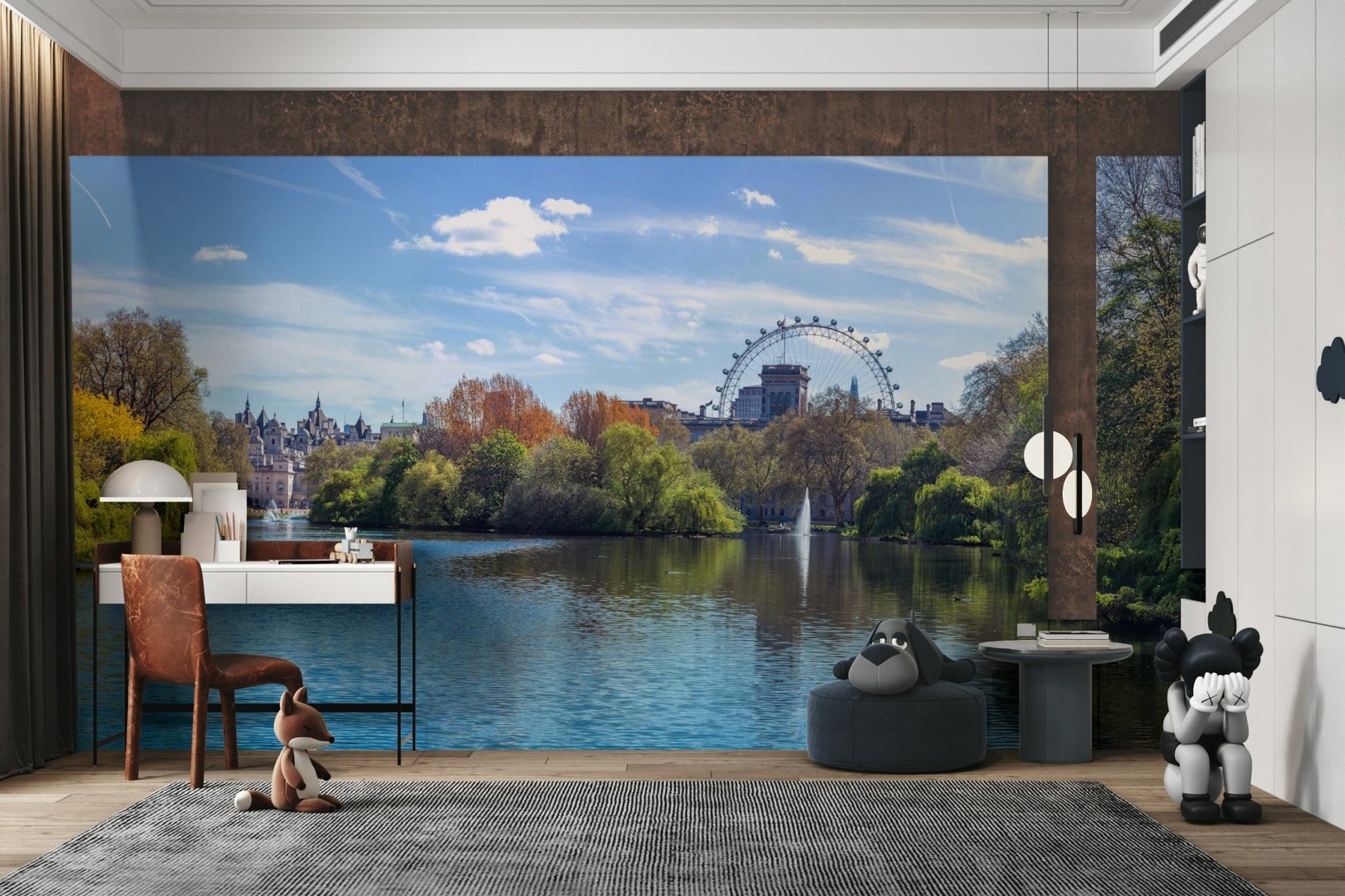 The trees have green leaves, suggesting spring or summer.

